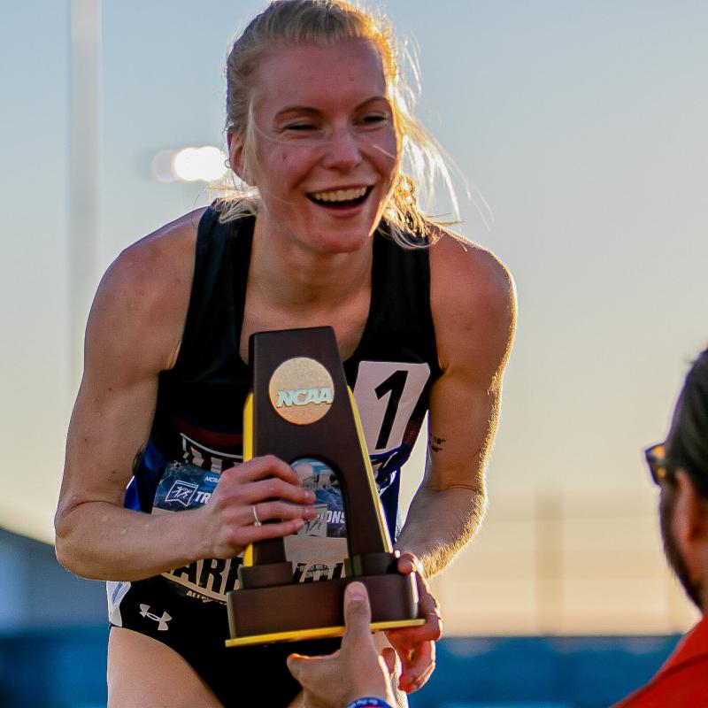 University of Mary’s Ida Narbuvoll Receives 5K Championship Trophy