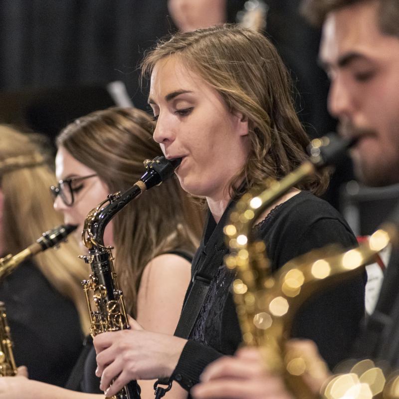 University of Mary students playing saxophone during Jazz Festival