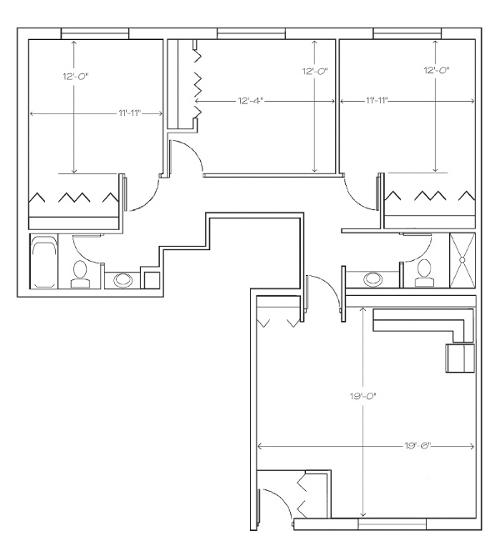 An architectural floor plan of a room in Deichert Hall.
