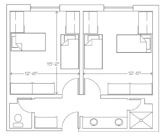 An architectural floor plan of a suite in Butler Hall.