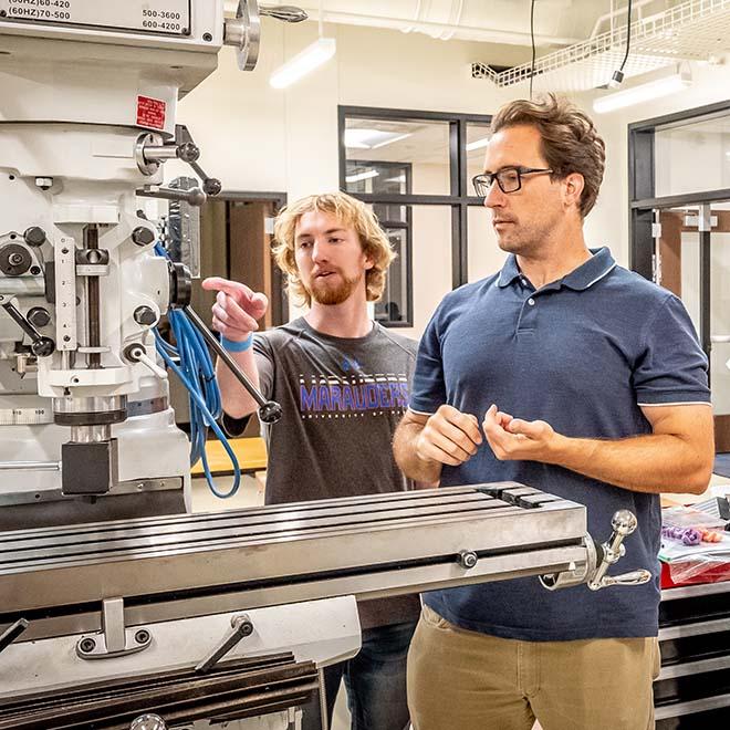 Engineering Student with Faculty in Engineering Lab.