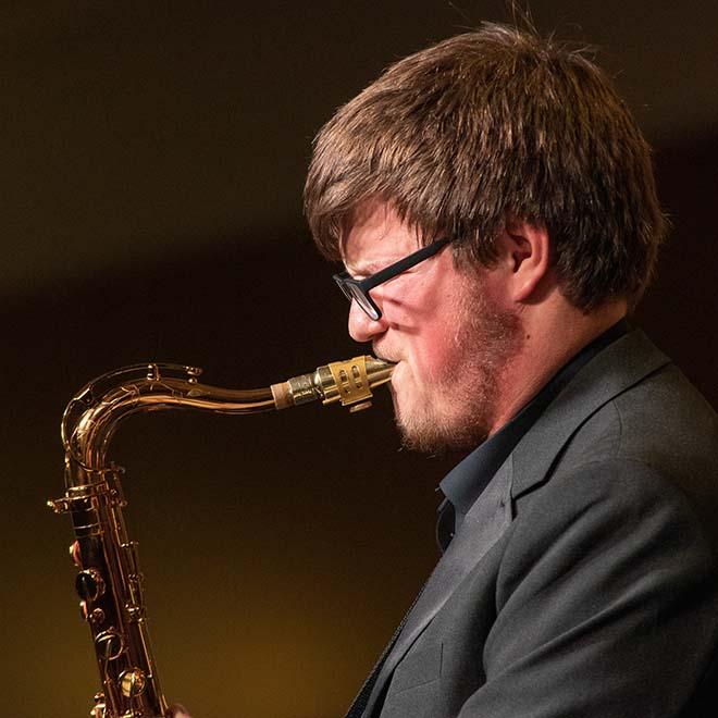 Saxophone player at the annual Jazz Festival