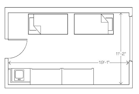 The architectural floor plans for a room in North Hall.