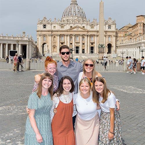 Group of students in front of St. Peter’s in Rome.