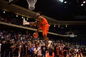 University of Mary’s Devan Douglas puts on a show at the State Farm College Slam Dunk Championship Courtesy of: Phil Ellsworth/ESPN Images