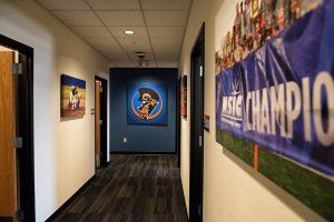 Hallway leading to offices and boardroom inside the new fieldhouse and wellness center