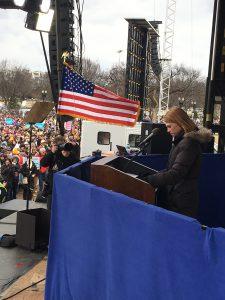 University of Mary student Katrina Gallic speaking at the 2017 March for Life Rally
