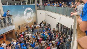 Students in a crowd a the Lumen Vitae Center