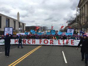 University of Mary contingent of 600 strong lead 2017 March for Life down Constitution Ave in DC