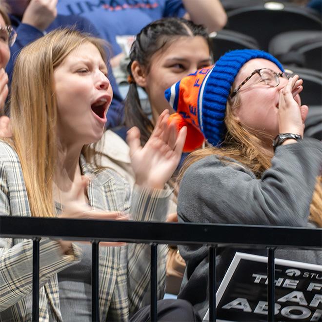 Students cheering at the North Dakota March for Life rally.