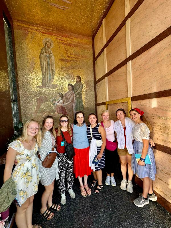 students with Saint Gianna's daughter