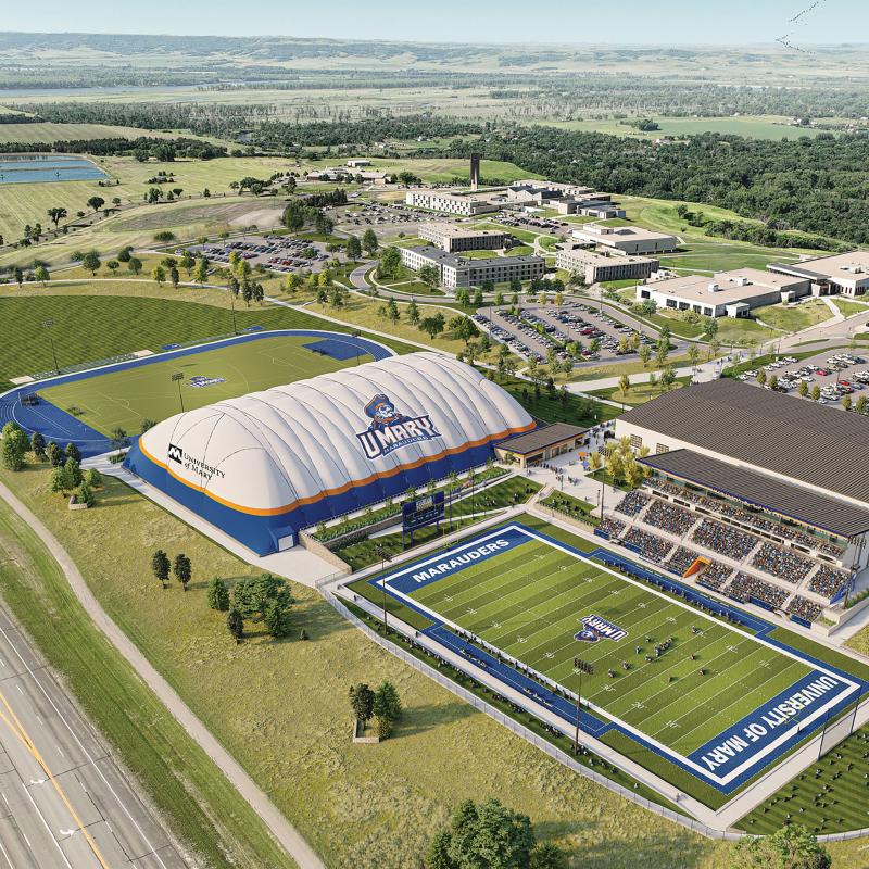 An artist's rendering shows an aerial view of the new Marauders athletic facilities.