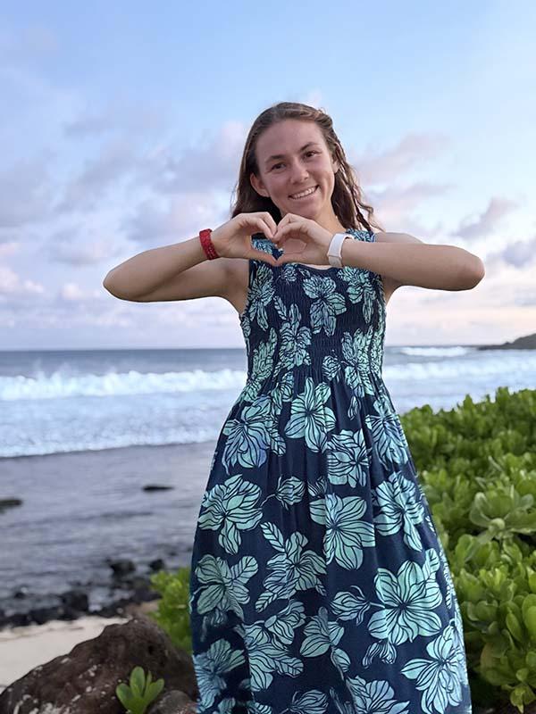 University of Mary student, Palma Gordon, on beach in Hawaii