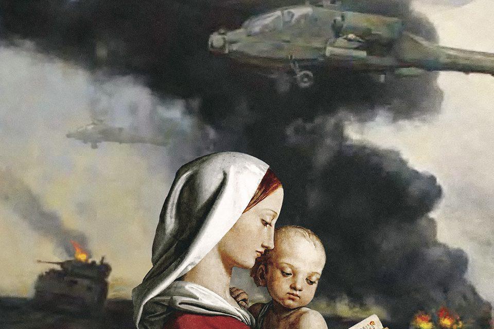 Mother and child in war zone