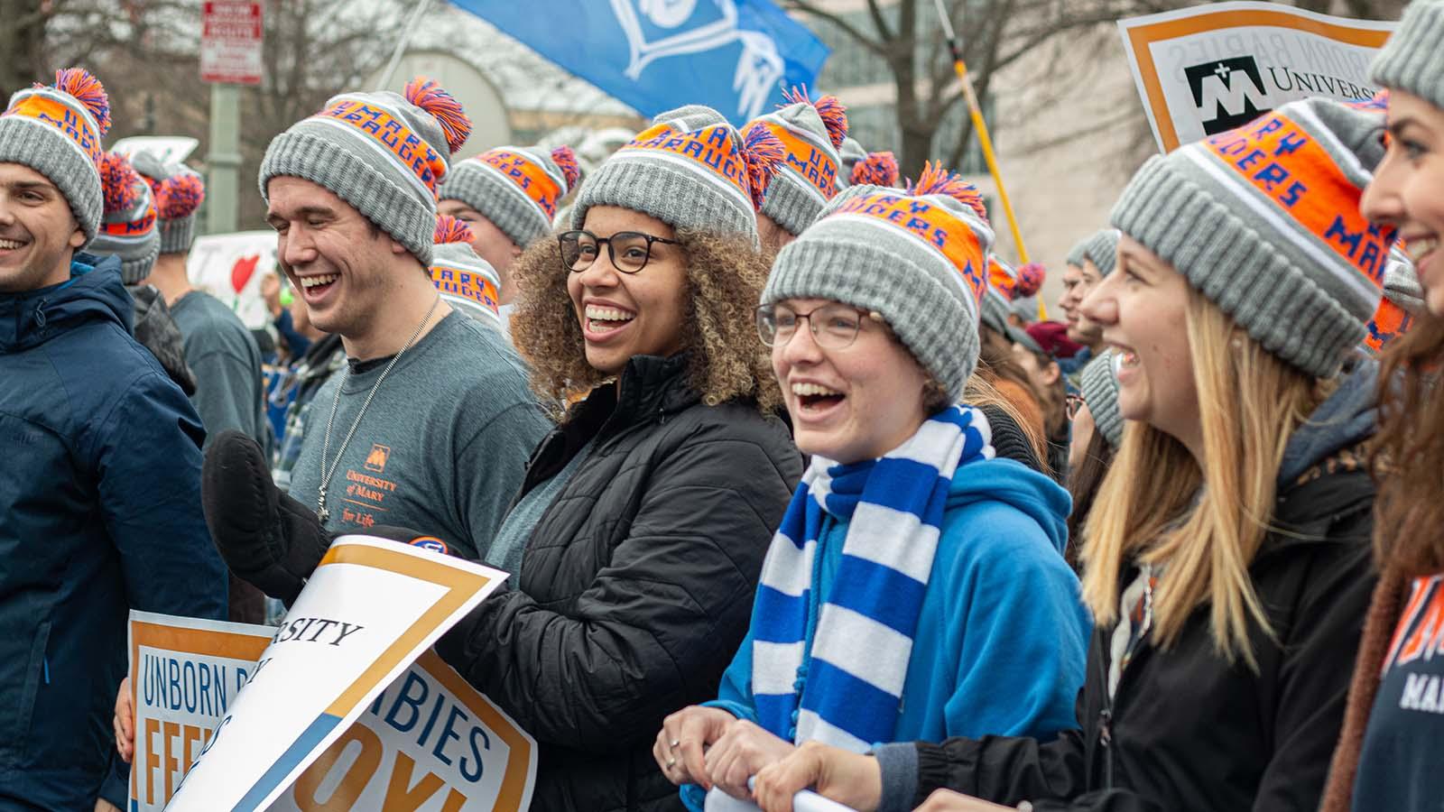 Smiling Collegians for Life members at the annual March for Life in Washington DC.