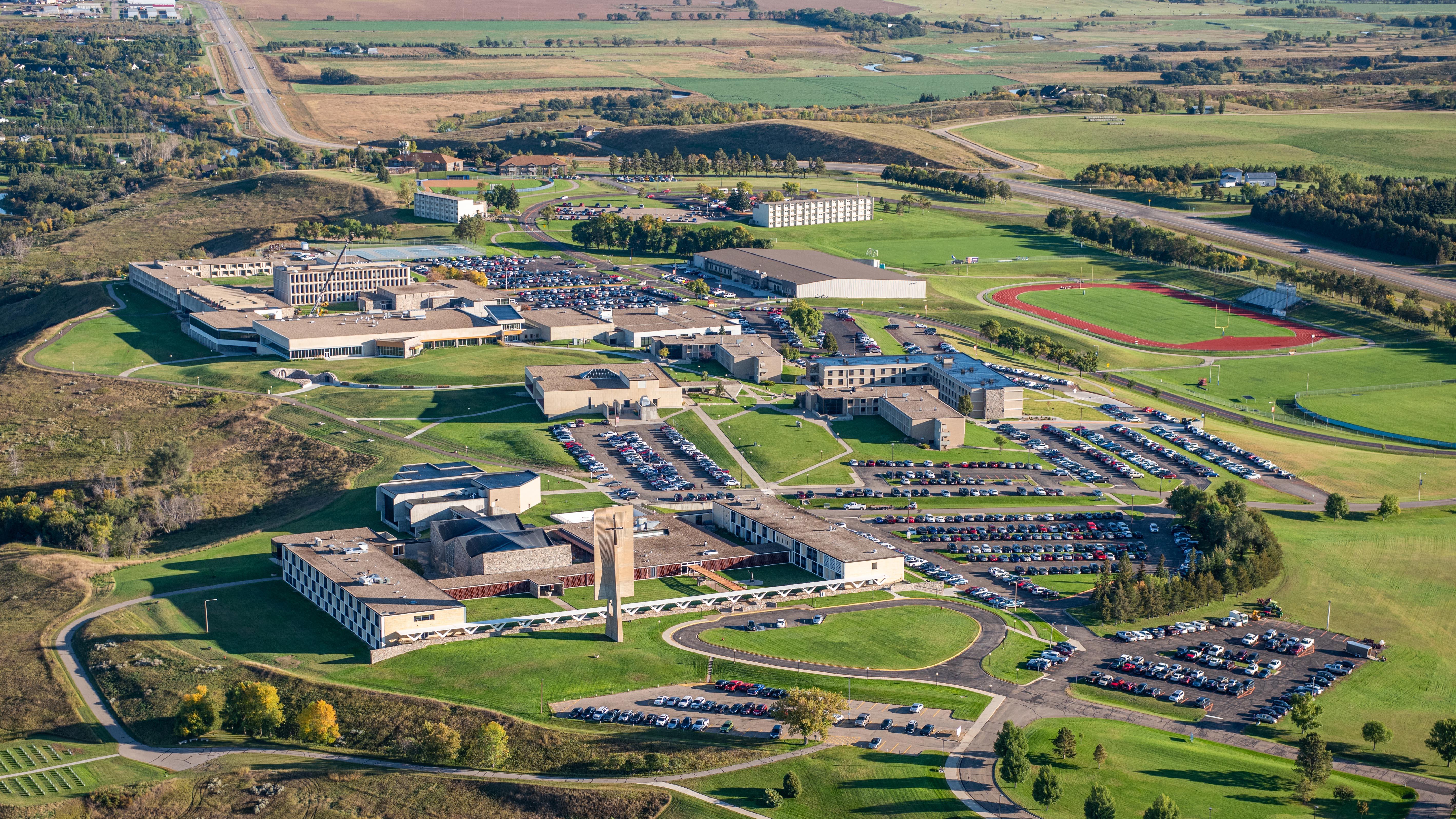 Aerial view of the University of Mary campus.