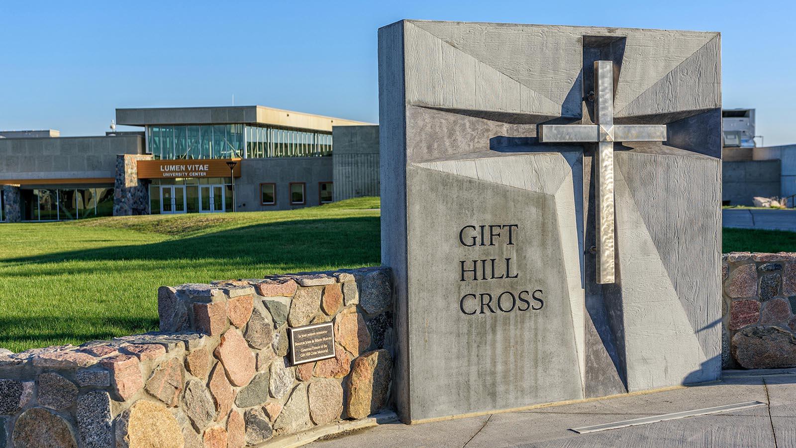 Gift Hill Cross sits just outside of the Lumen Vitae University Center. 