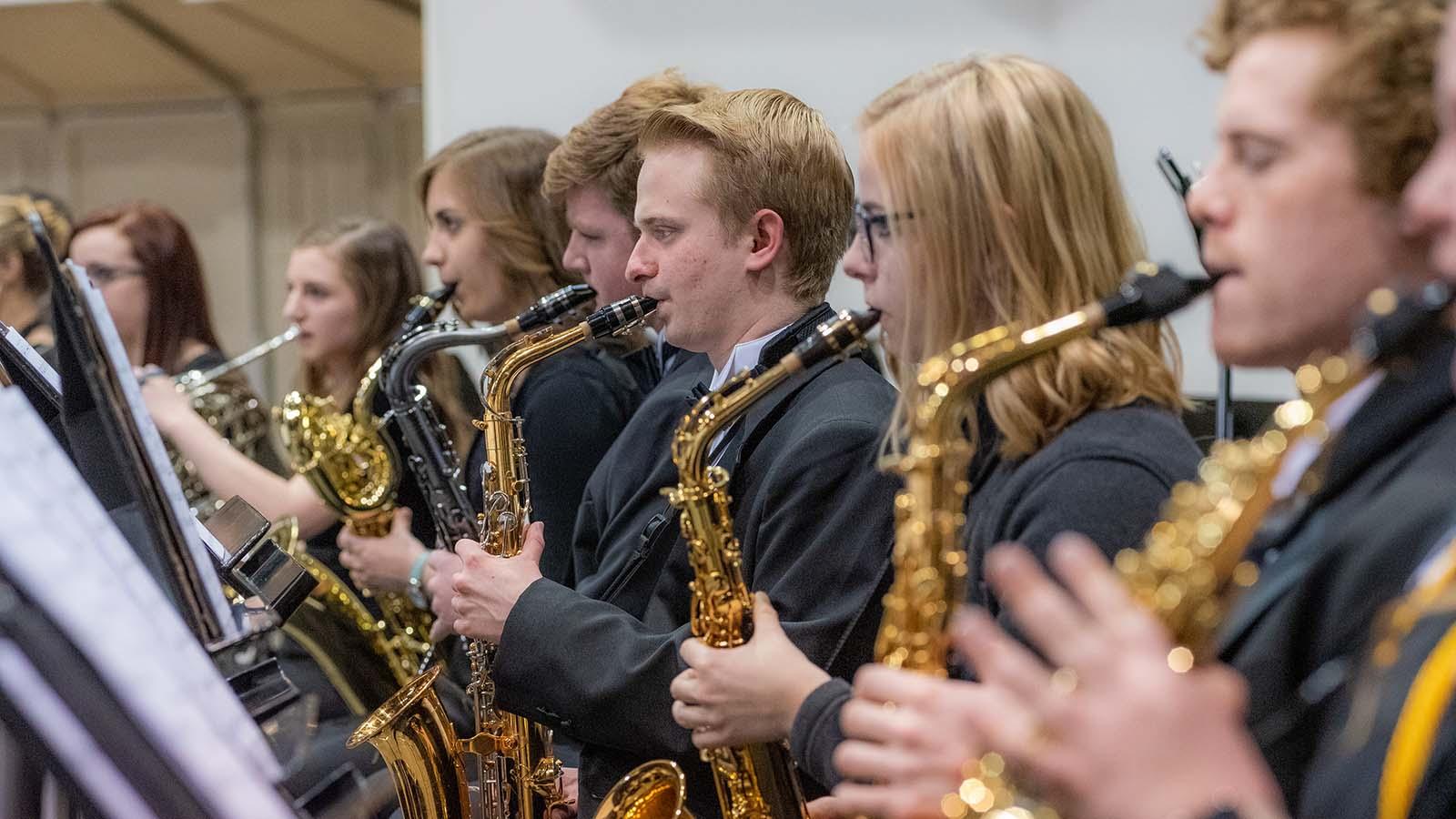 Saxophone section at performance