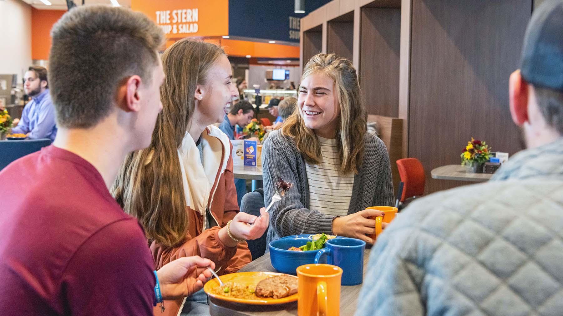 Students enjoying a meal at the Crow's Nest