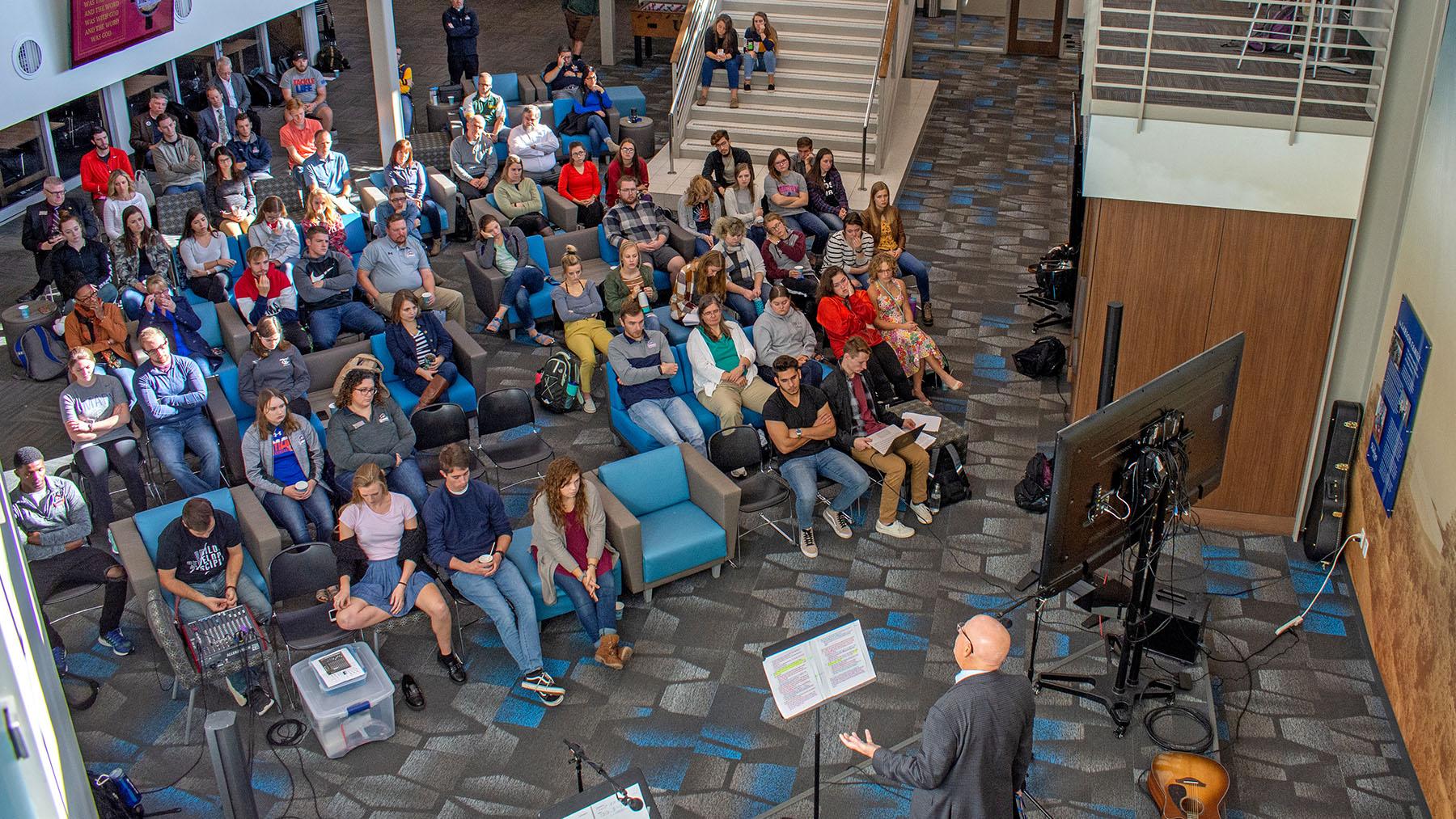 Students at a community learning event