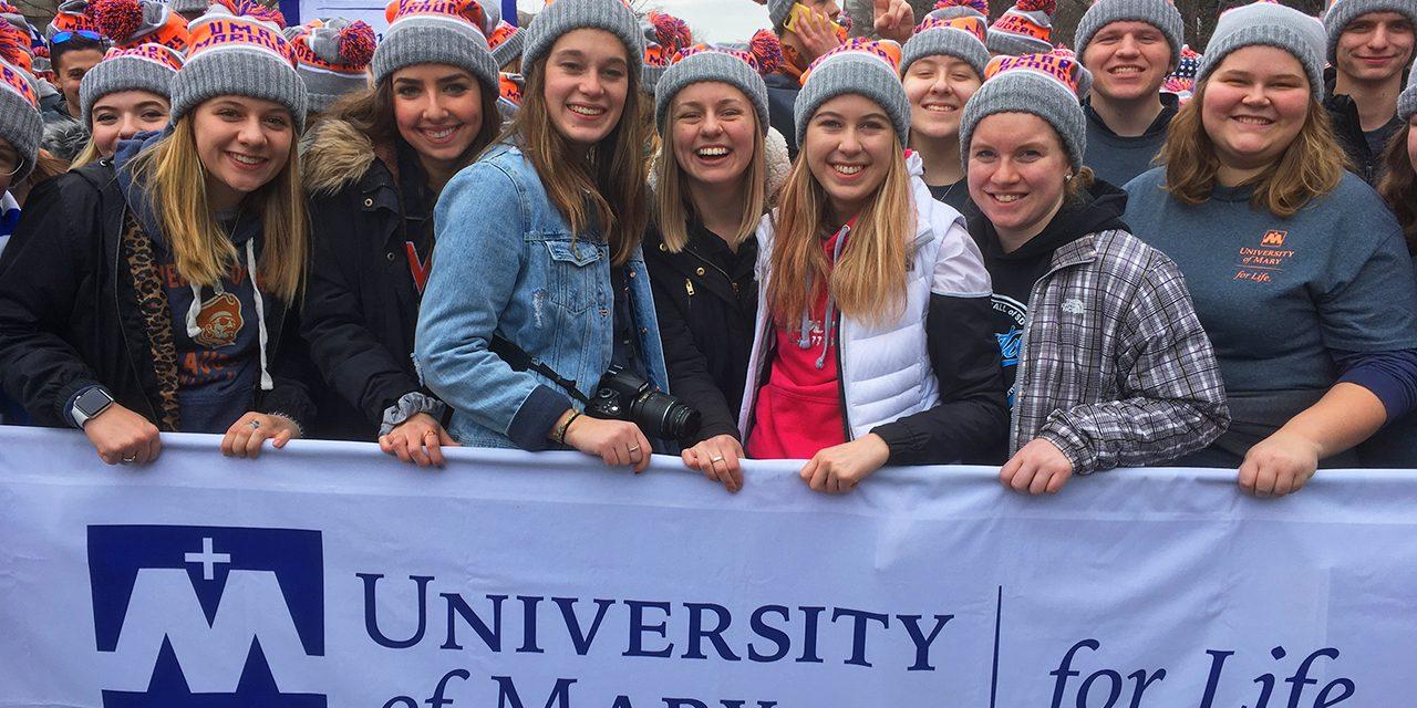 Students behind the Mary banner at the March for Life