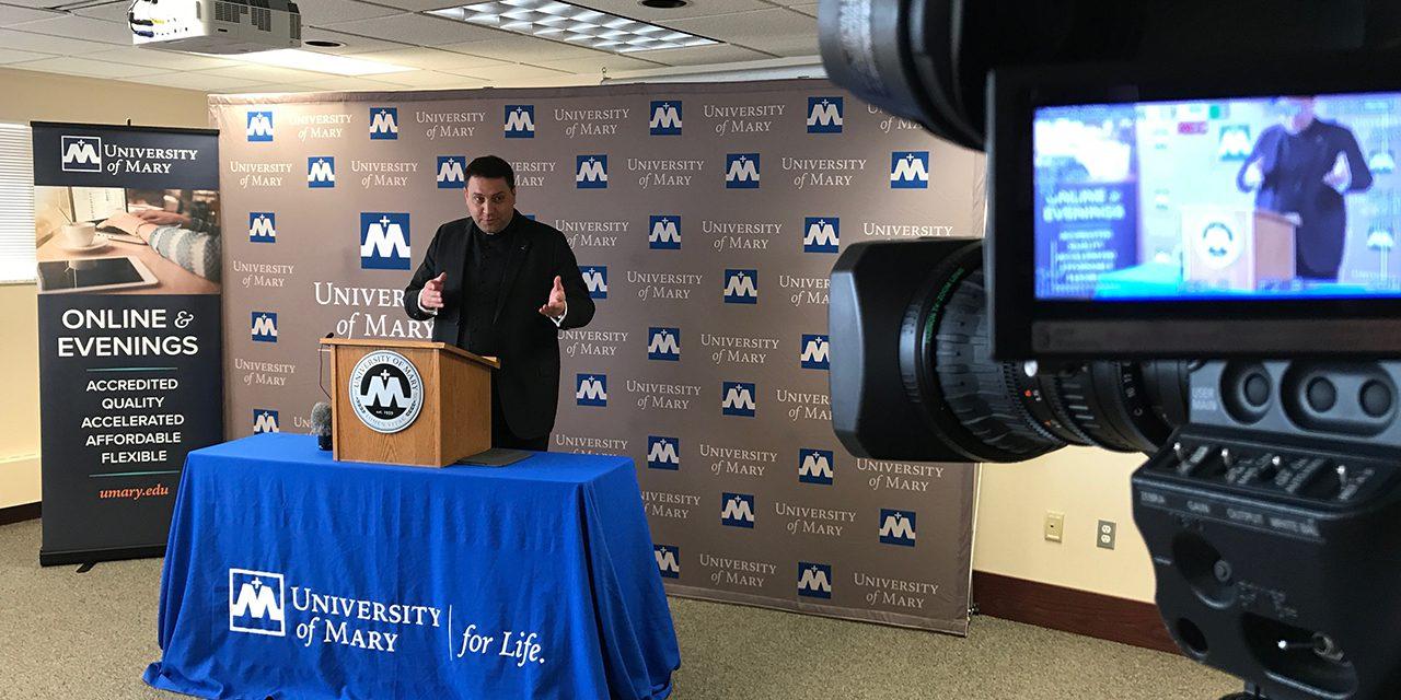 Monsignor Shea Addresses Media at Fargo event