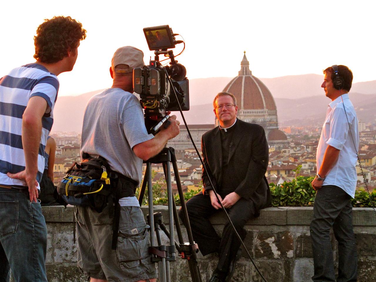 Bishop Robert Barron Being Filmed in Rome