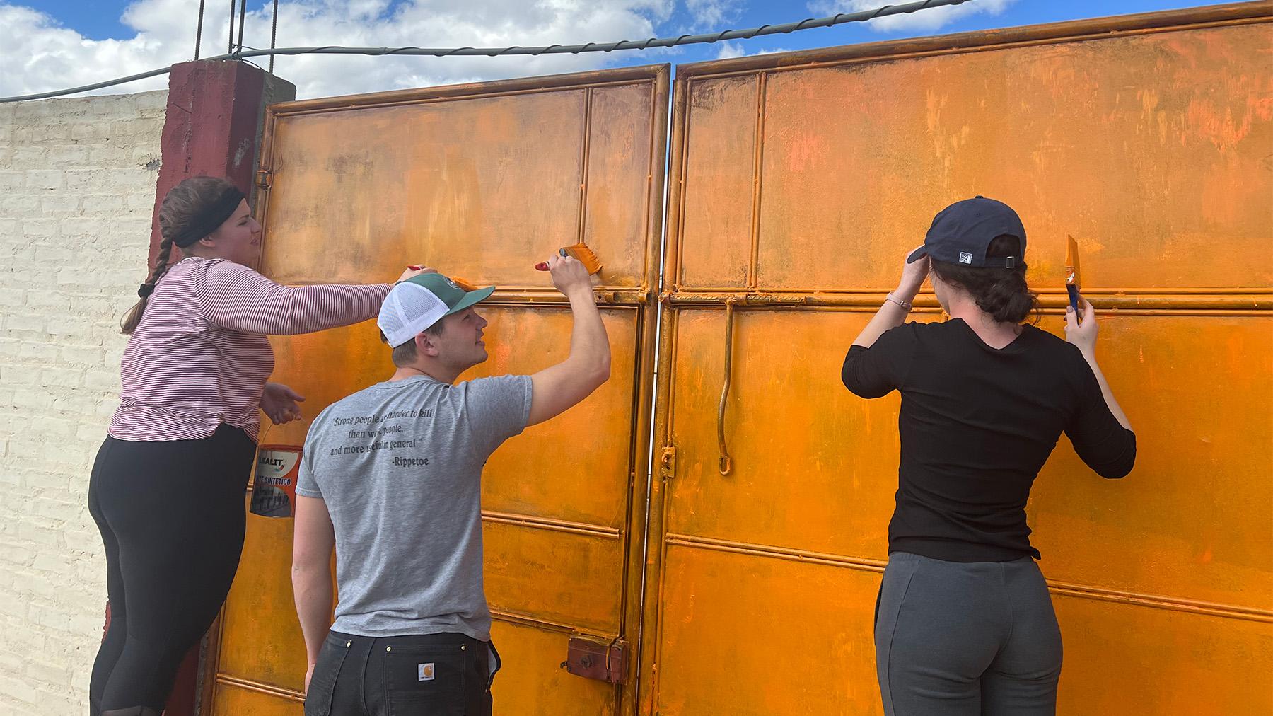 Students in Peru doing service work