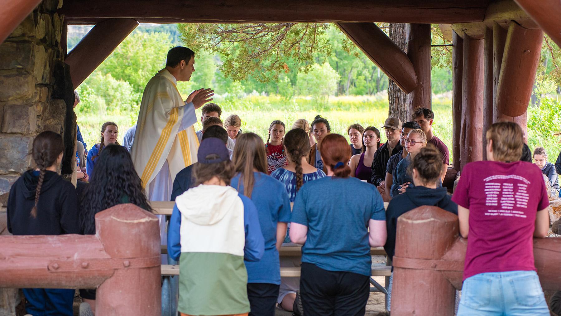 Students on the Medora trip at Mass