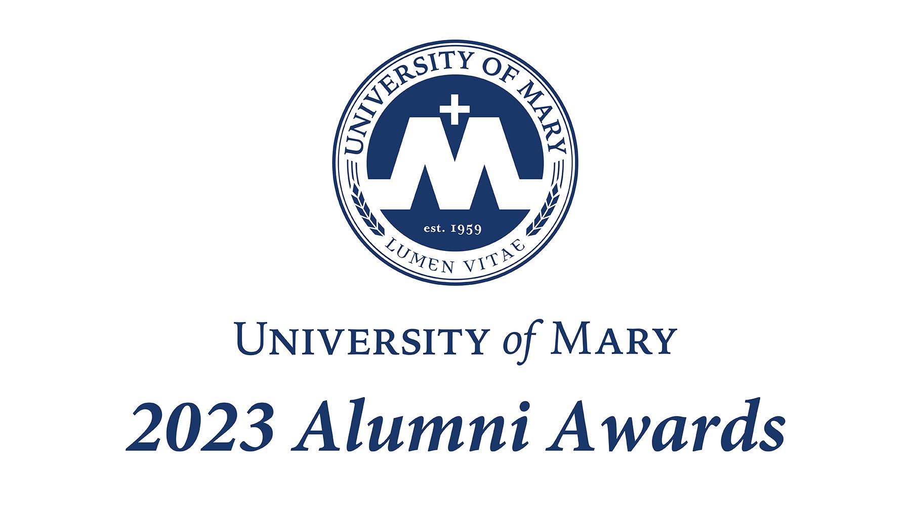 2023 Alumni Awards graphic with the Mary Seal