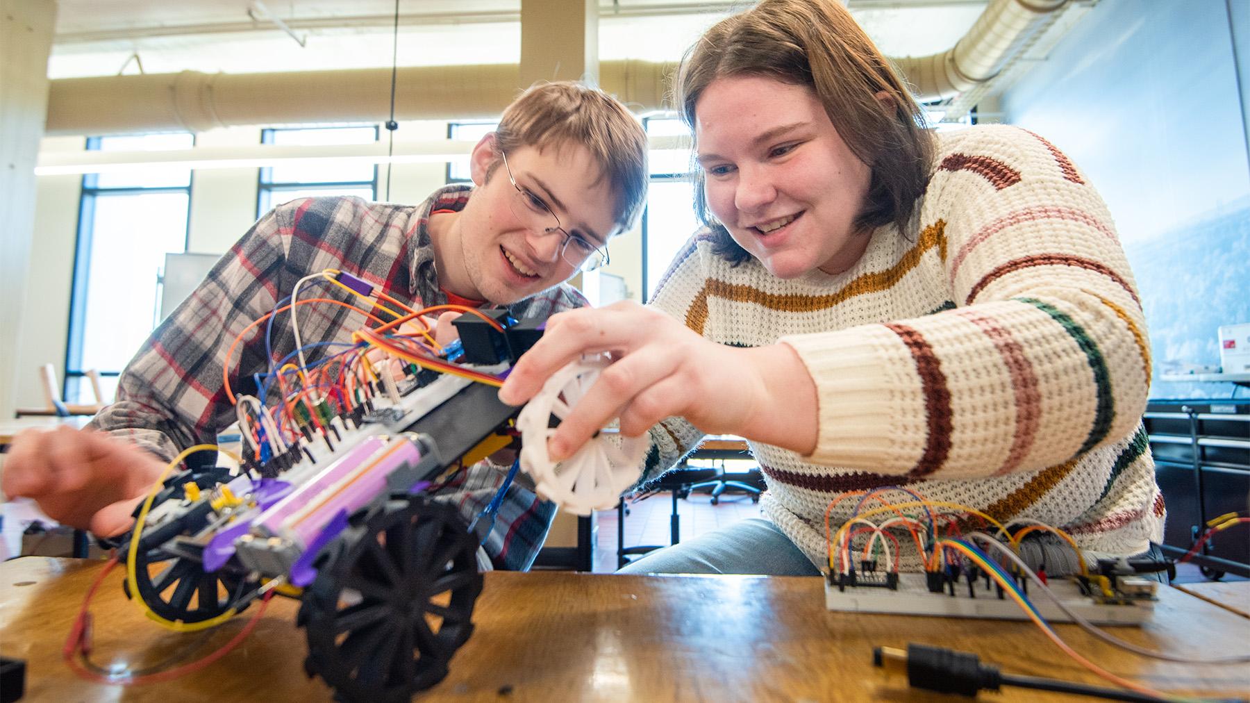 Students working on an electric car.