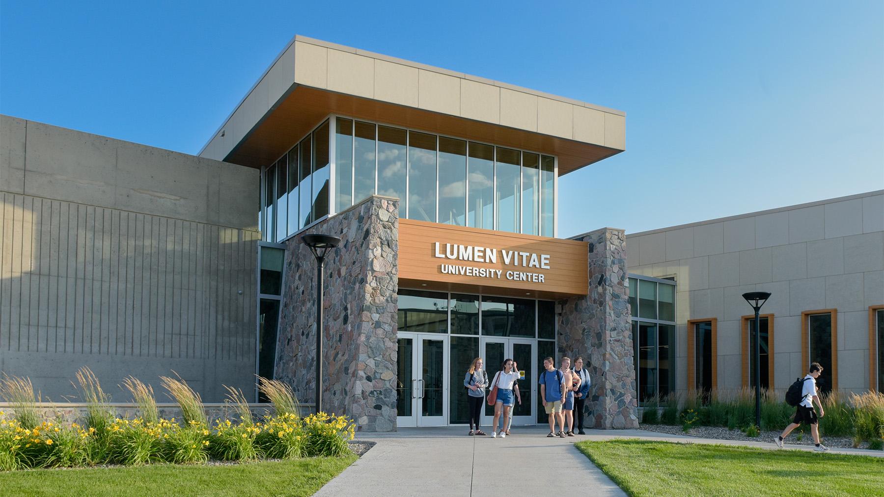 Students outside the Lumen Vitae Center.