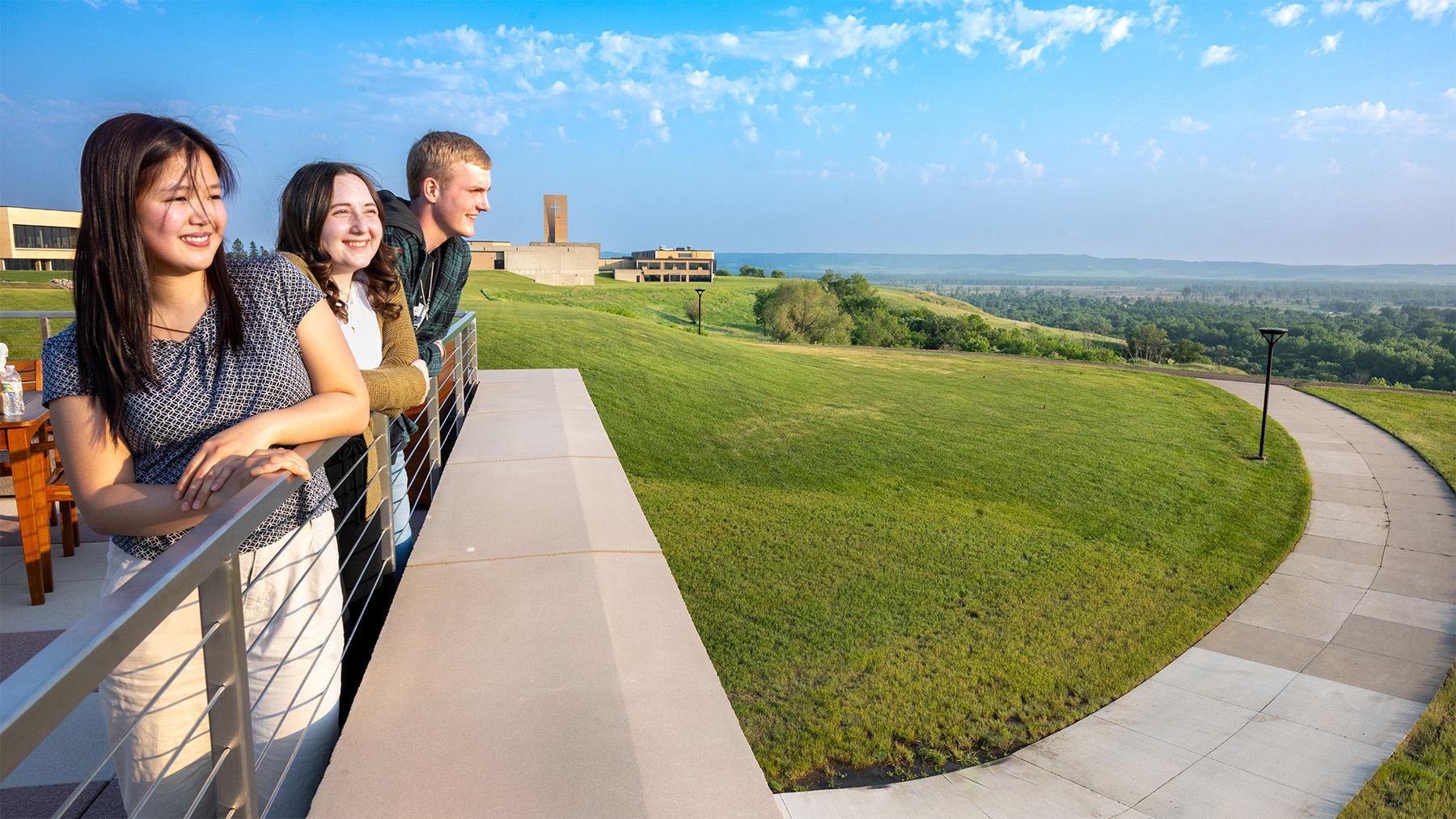 students on the Lanterman lodge patio