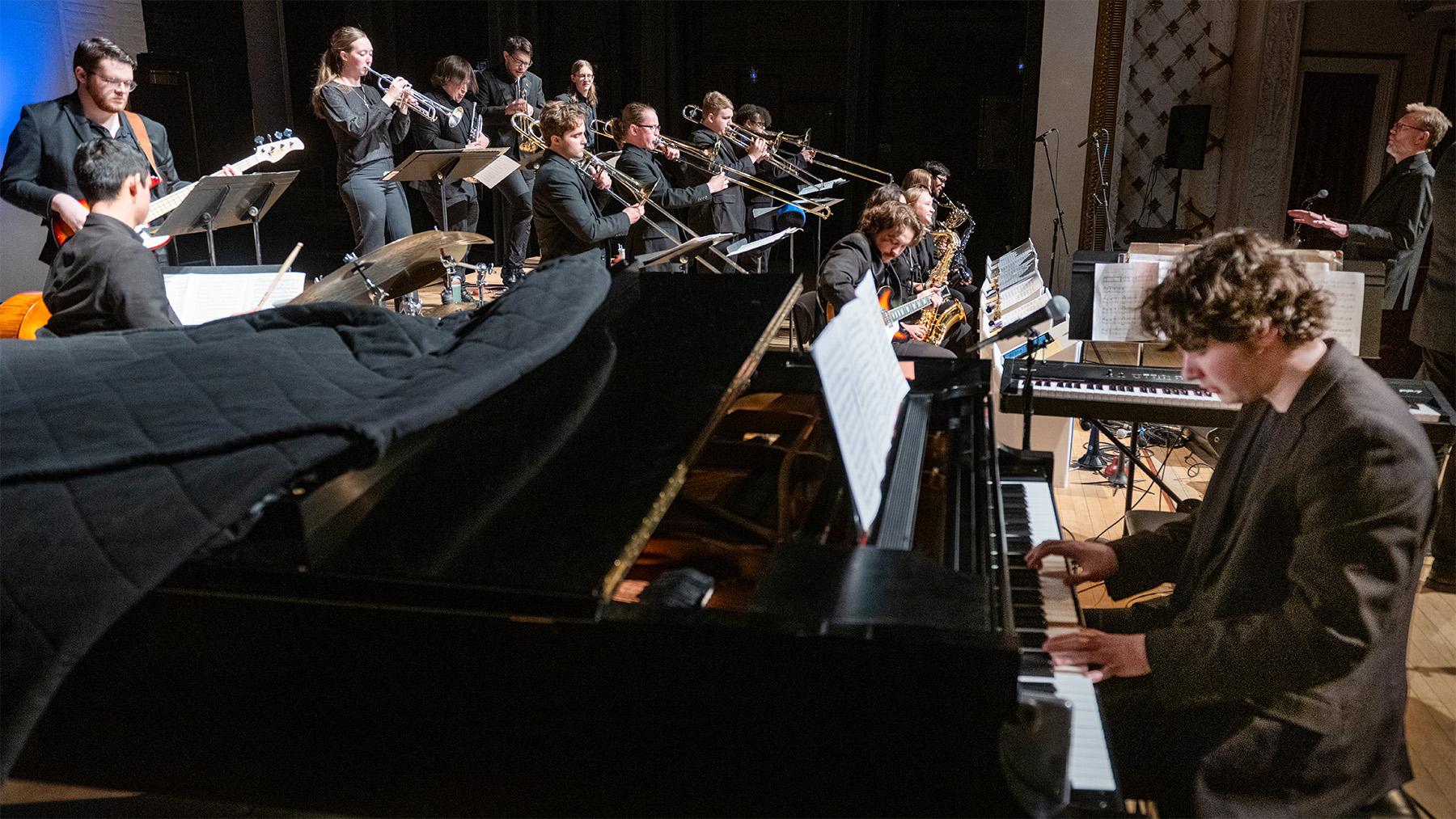 Students practicing for the University of Mary Jazz Festival